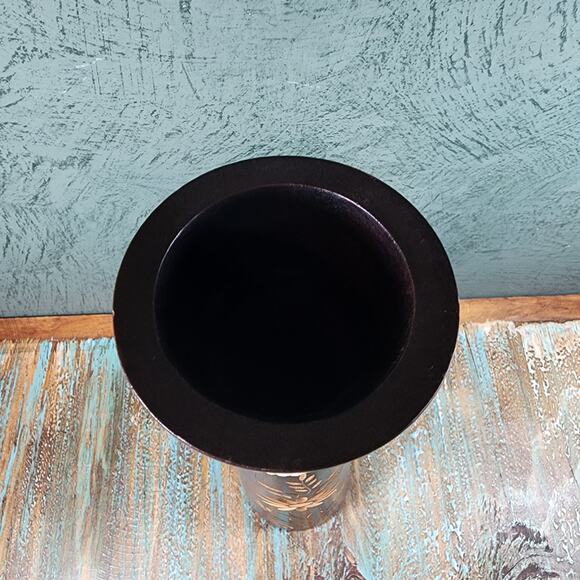 Boho Chic Hand Carved Wooden Vase with Floral Design and Jute Twine Accent - Picture 7 of 10